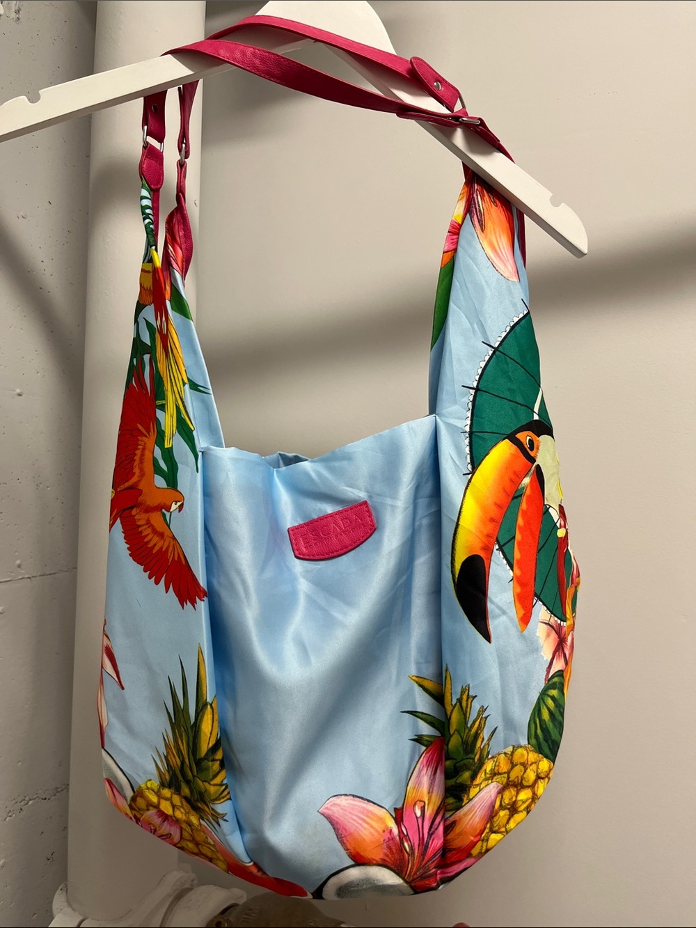 Escada Tropical Print Shoulder Bag - Light Blue & Pink Strap